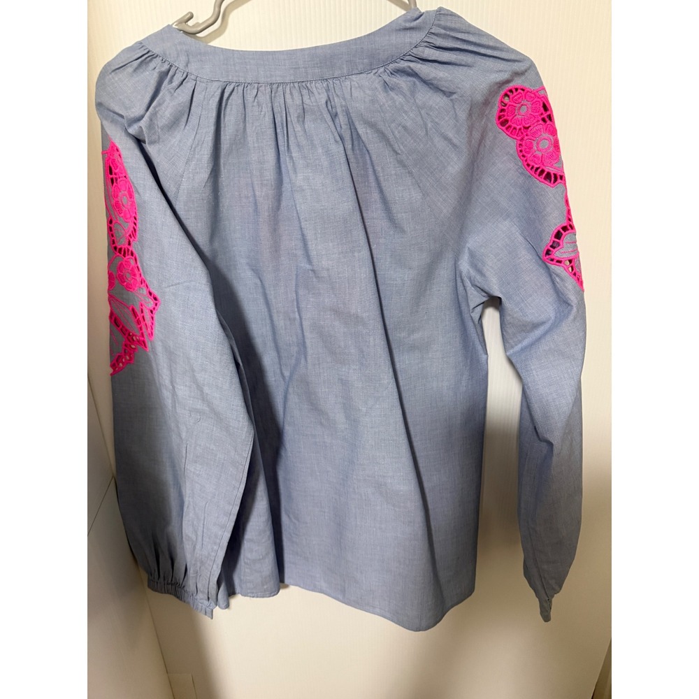 Lilly Pulitzer Size L Blue Pink Embroidered Tunic Top 100% Cotton Boho Resort - Picture 3 of 7